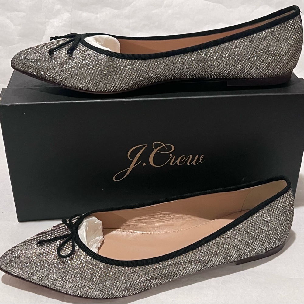J. Crew Gemma Glitter Flats Metallic Gold Silver Size 9.5 - Picture 4 of 11